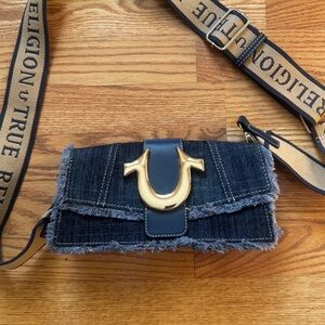Frayed Denim Flap Crossbody Bag